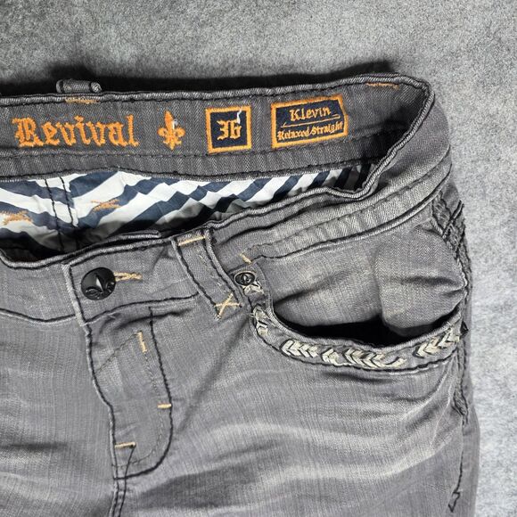 Rock Revival‎ Kleven Relaxed Straight Denim Jeans Mens 36 x 28 Gray - Picture 5 of 14